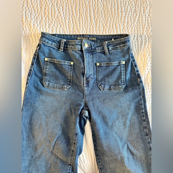 Michael Kors Selma High Rise Wide Leg Patch Pocket Dark Blue Jeans M 6 - Picture 3 of 7